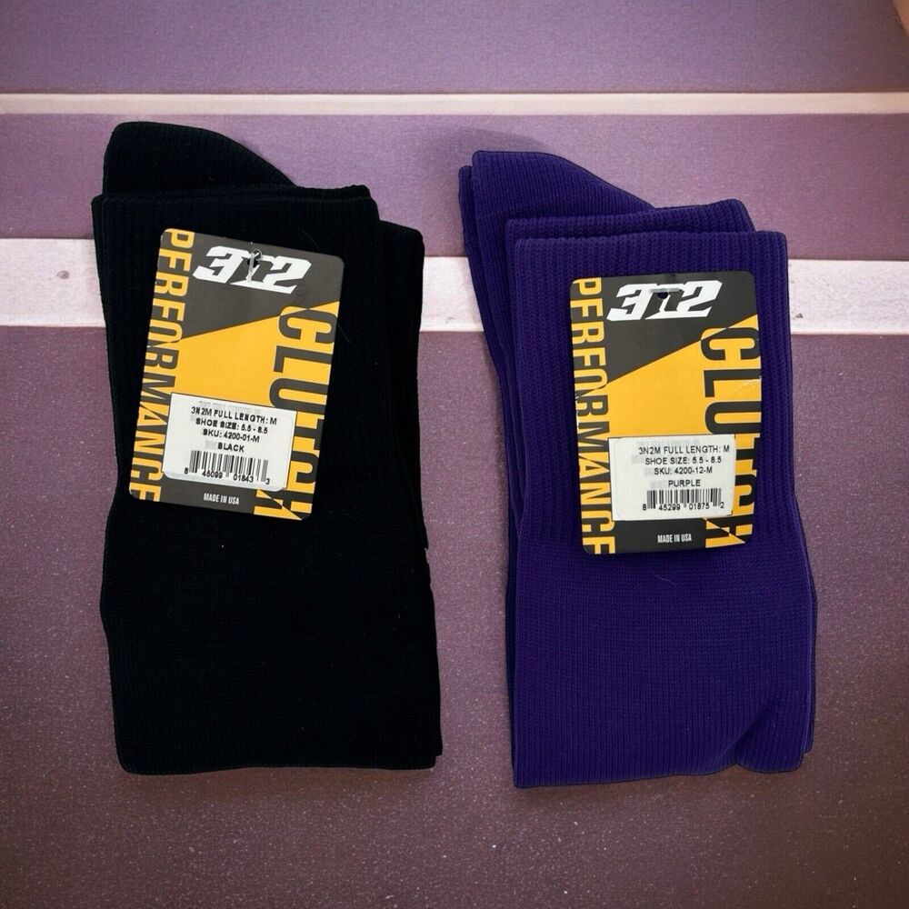 3N2 Full Length Socks-Black & Purple -4200-01 & 12 -M-NEW-2 Pair